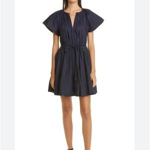 Ulla Johnson Navy Mini Dress with Flutter Sleeves